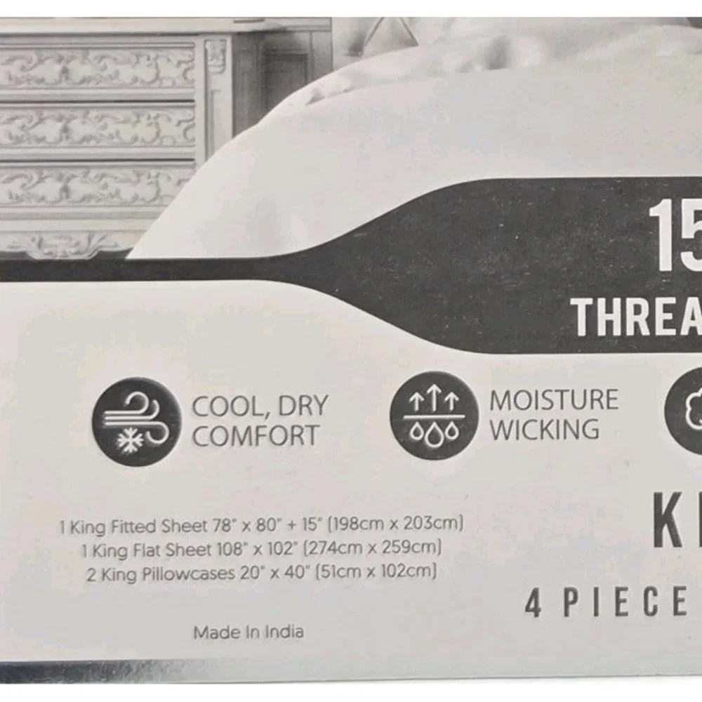 Hampton Luxury King Size 4pc White Sheet Set 1500 Thread Count Cotton‎ Blend